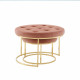 Dusty Pink Velvet Round Tufted 2 pc Gold Base Coffee Table Ottoman